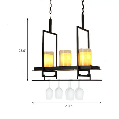 Black metal wine glass chandelier dining room chain cord light