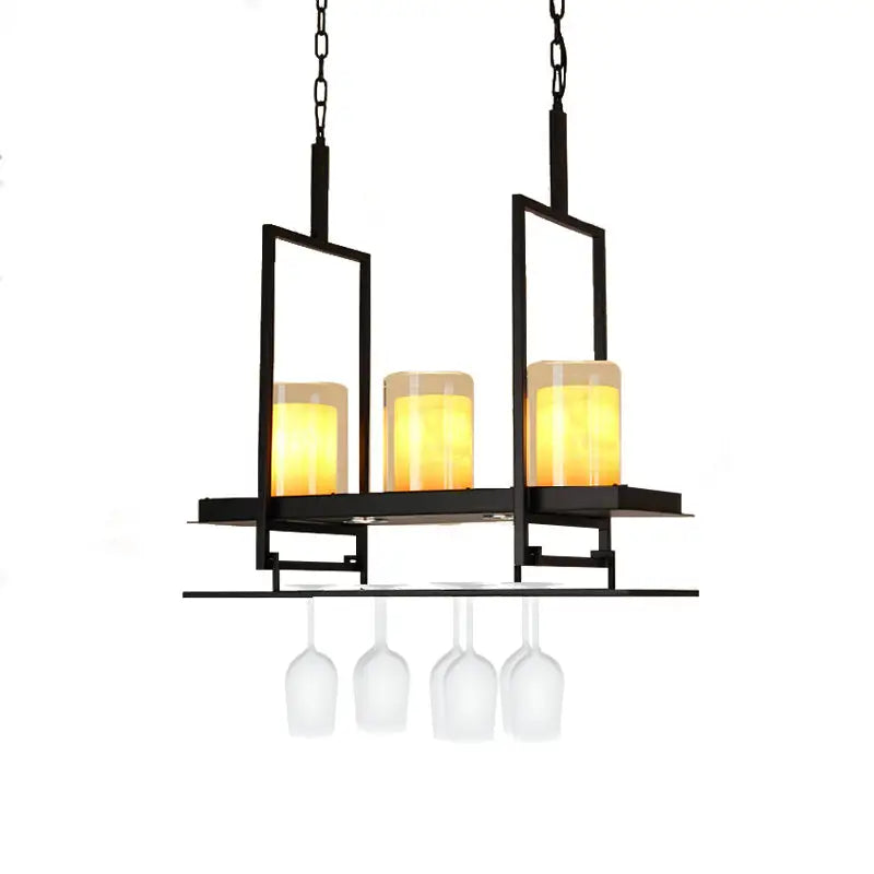 Black metal wine glass chandelier dining room chain cord light