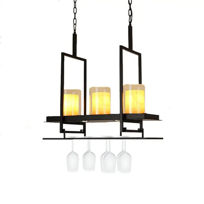 Black metal wine glass chandelier dining room chain cord light