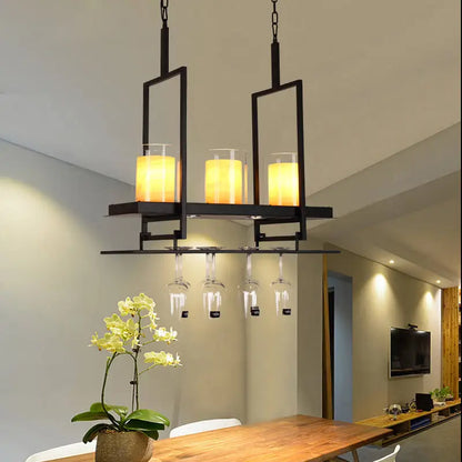 Black metal wine glass chandelier dining room chain cord light
