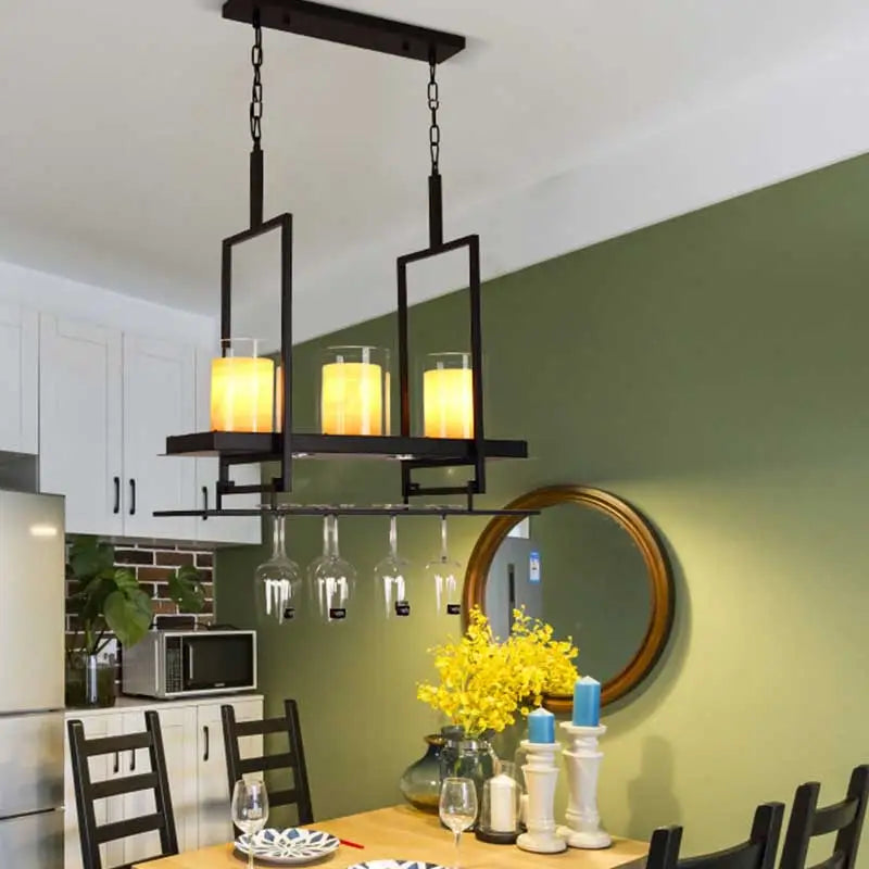 Black metal wine glass chandelier dining room chain cord light
