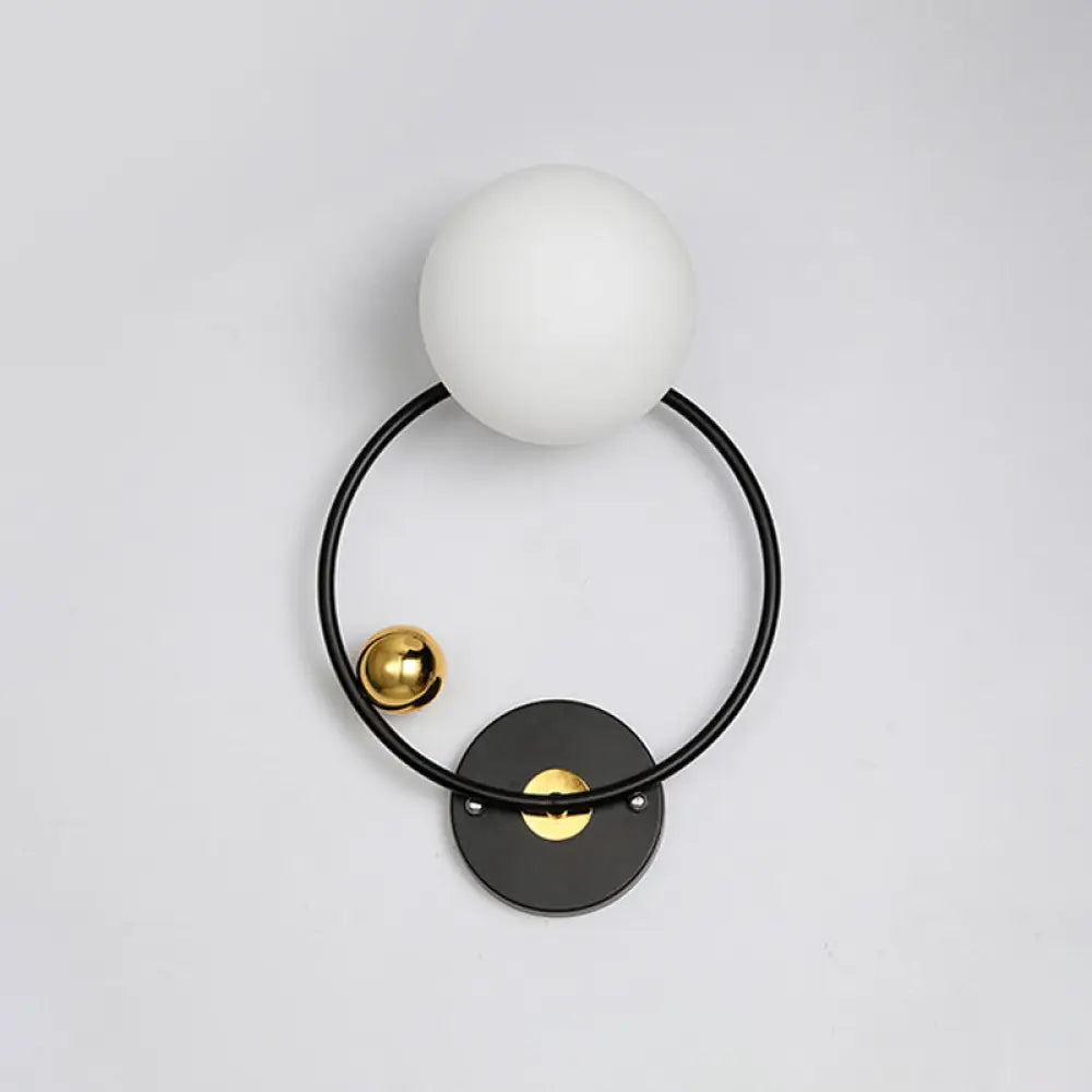 DecorBites™ Black Modernist Wall Sconce Light with Opal Glass Shade