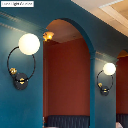 DecorBites™ Black Modernist Wall Sconce Light with Opal Glass Shade