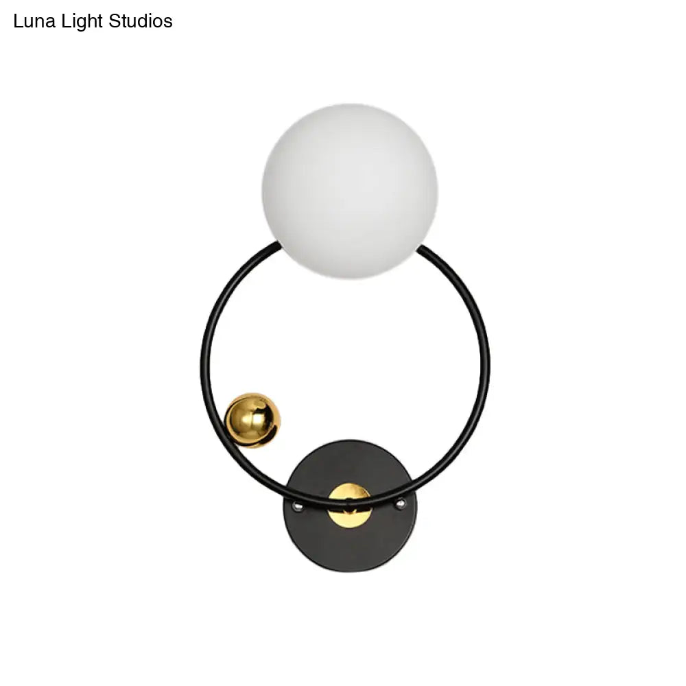 DecorBites™ Black Modernist Wall Sconce Light with Opal Glass Shade