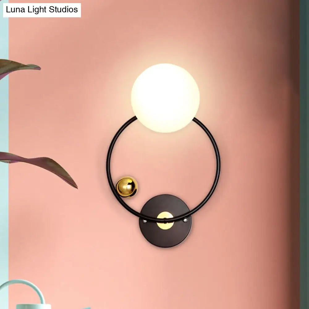 DecorBites™ Black Modernist Wall Sconce Light with Opal Glass Shade