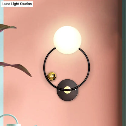 DecorBites™ Black Modernist Wall Sconce Light with Opal Glass Shade
