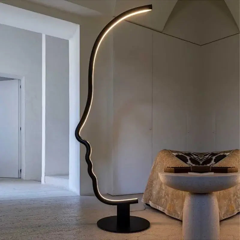 Black nordic human face floor lamp for living room