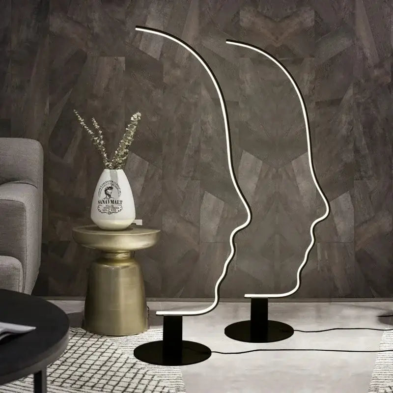 Black nordic human face floor lamp for living room