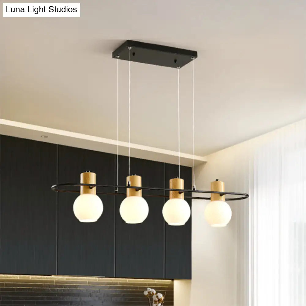 DecorBites™ Black Orb Island Pendant Light – Modern 3/4-Light Frosted Glass Hanging Lamp Kit with Rectangle Ring