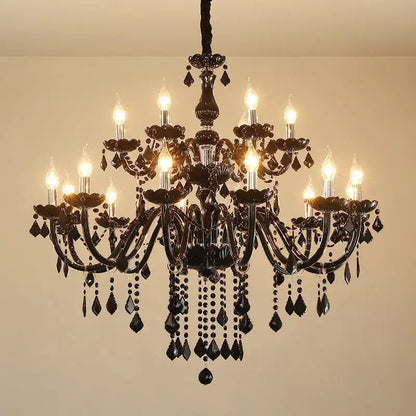 Black ornate crystal pendant chandelier for living room