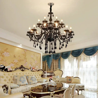Black ornate crystal pendant chandelier for living room