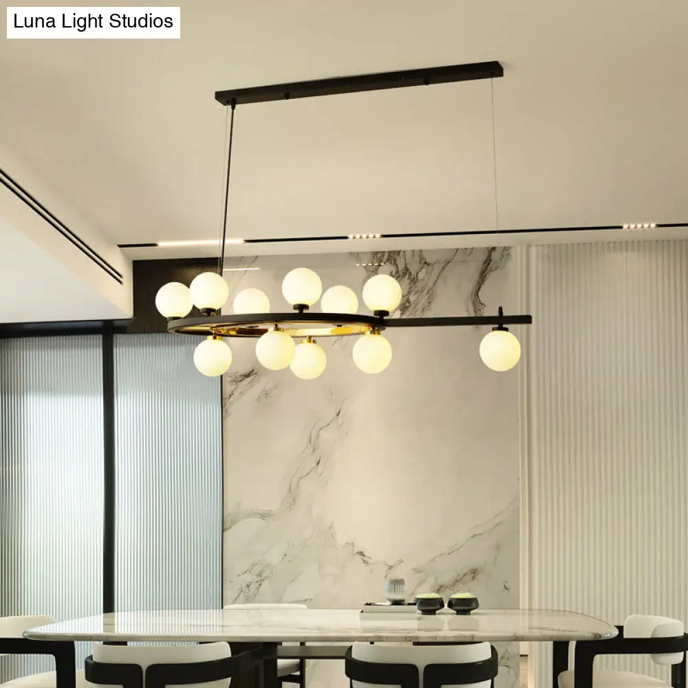 DecorBites™ Black Oval Hanging Light Fixture - Nordic Style with 11 Metal Heads and Opal Glass Shade