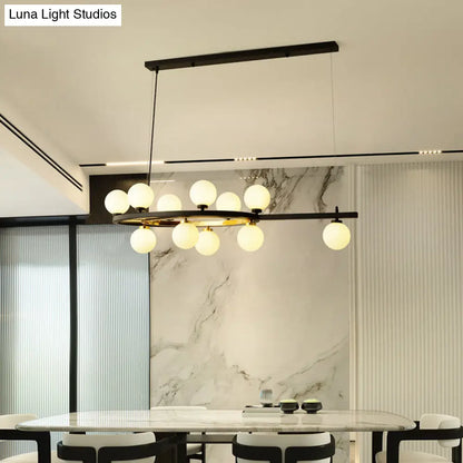 DecorBites™ Black Oval Hanging Light Fixture - Nordic Style with 11 Metal Heads and Opal Glass Shade
