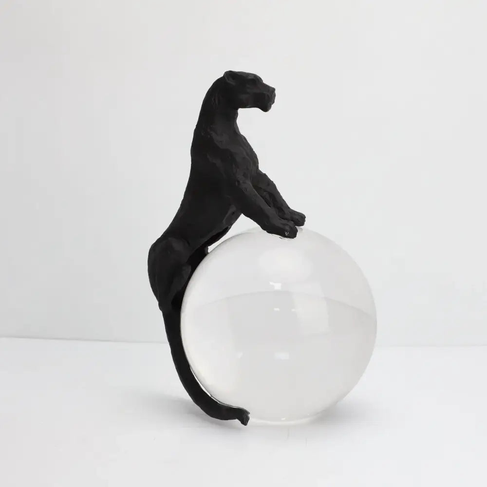 Black panther crystal ball metal animal sculpture living room decor