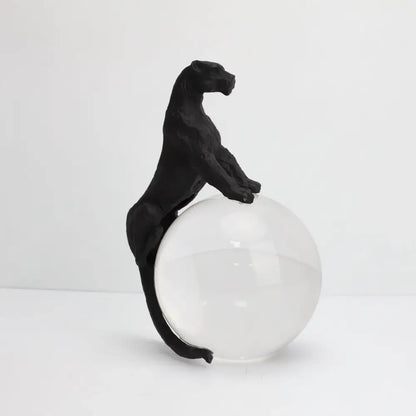 Black panther crystal ball metal animal sculpture living room decor