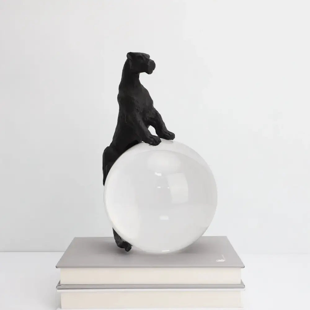 Black panther crystal ball metal animal sculpture living room decor