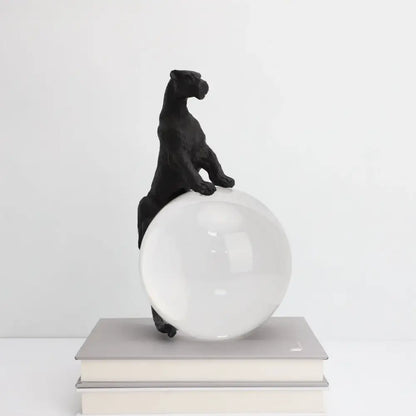 Black panther crystal ball metal animal sculpture living room decor