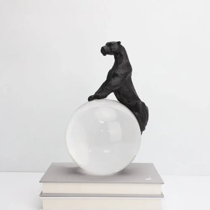 Black panther crystal ball metal animal sculpture living room decor