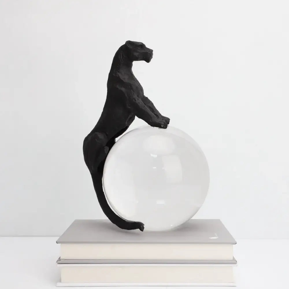 Black panther crystal ball metal animal sculpture living room decor