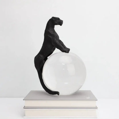 Black panther crystal ball metal animal sculpture living room decor