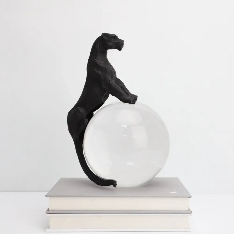 Black panther crystal ball metal animal sculpture living room decor