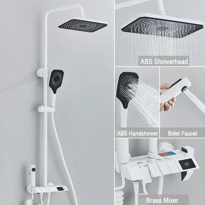 Black piano digital shower system with brass faucets for bathroom