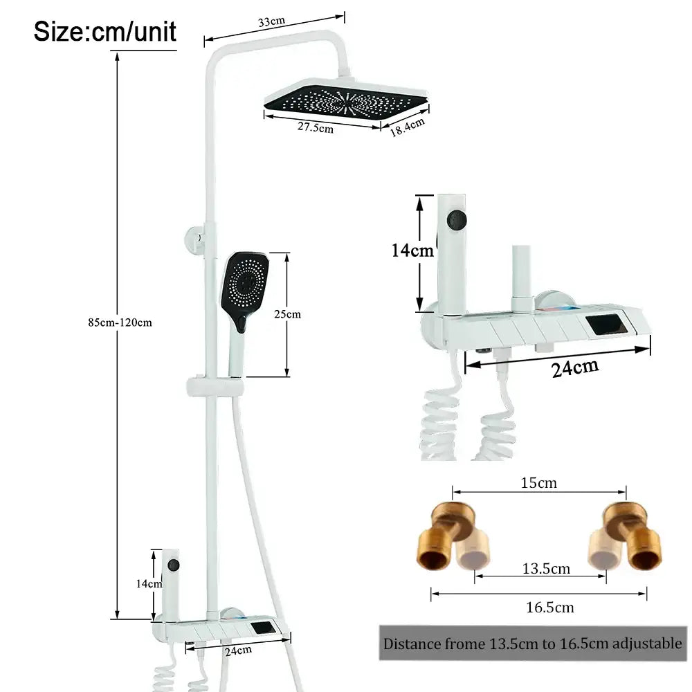 Black piano digital shower system with brass faucets for bathroom