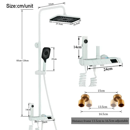 Black piano digital shower system with brass faucets for bathroom