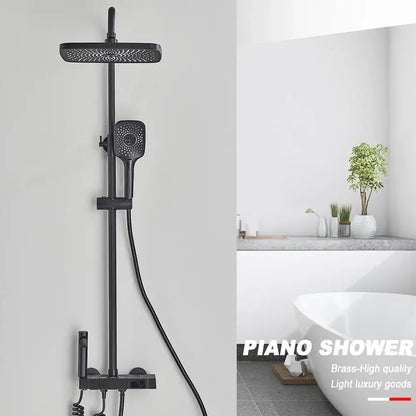 Black piano digital shower system with brass faucets for bathroom