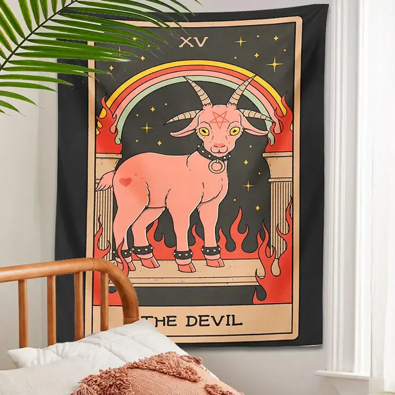 Black & pink devil tarot goat wall hanging tapestry for dorm room