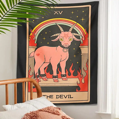 Black & pink devil tarot goat wall hanging tapestry for dorm room