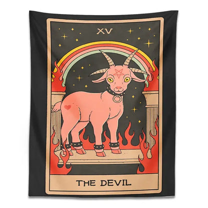 Black & pink devil tarot goat wall hanging tapestry for dorm room