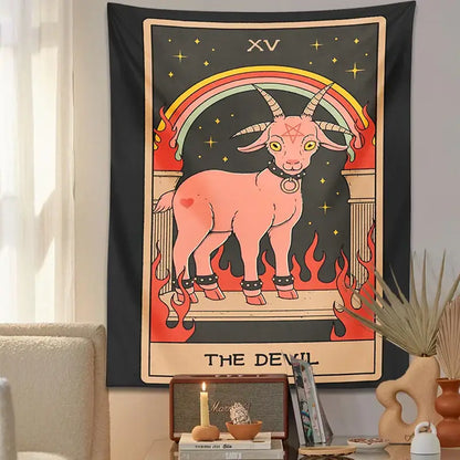 Black & pink devil tarot goat wall hanging tapestry for dorm room