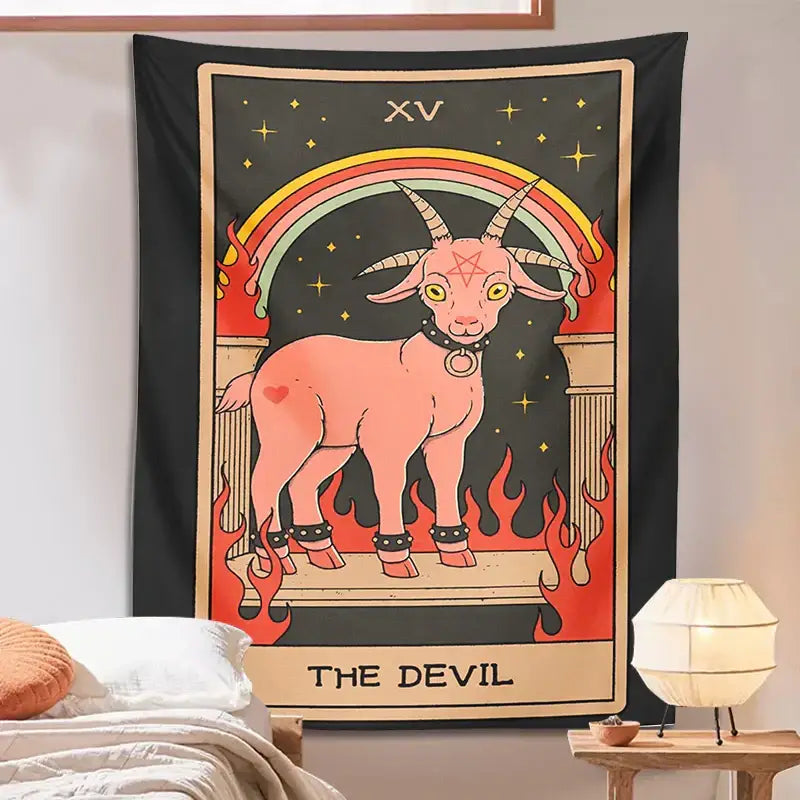 Black & pink devil tarot goat wall hanging tapestry for dorm room