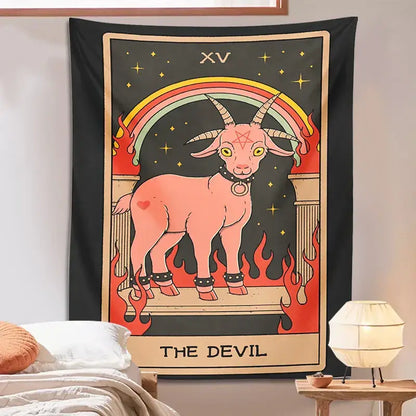Black & pink devil tarot goat wall hanging tapestry for dorm room