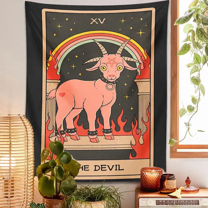 Black & pink devil tarot goat wall hanging tapestry for dorm room