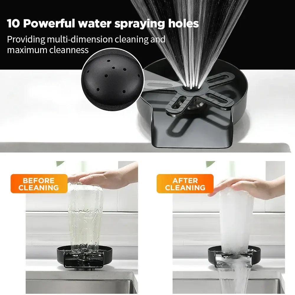 Black plastic automatic glass rinser and cup washer for kitchen sink