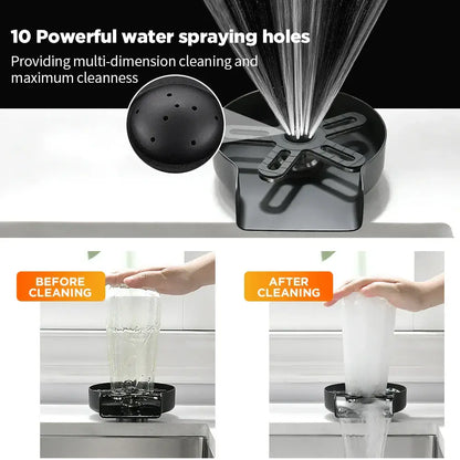 Black plastic automatic glass rinser and cup washer for kitchen sink
