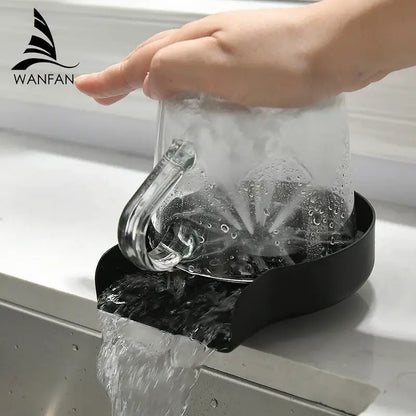 Black plastic automatic glass rinser and cup washer for kitchen sink