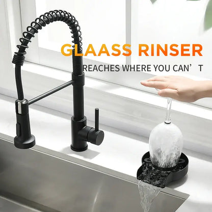 Black plastic automatic glass rinser and cup washer for kitchen sink