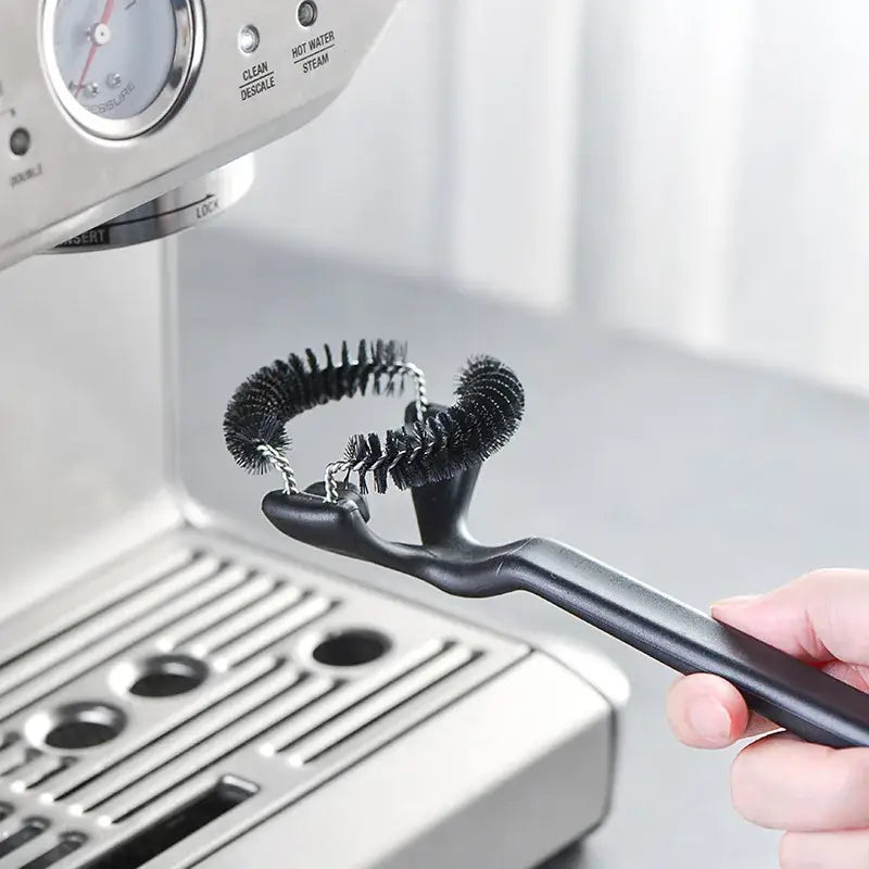 Black plastic coffee machine grinder brush – kitchen cleaning tool