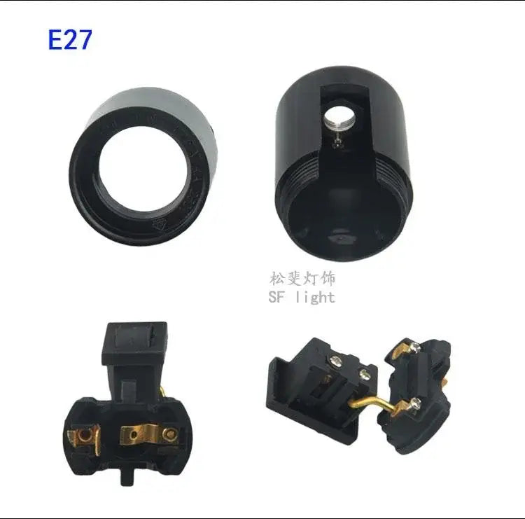 Black plastic e27 socket lamp base with switch for bedroom