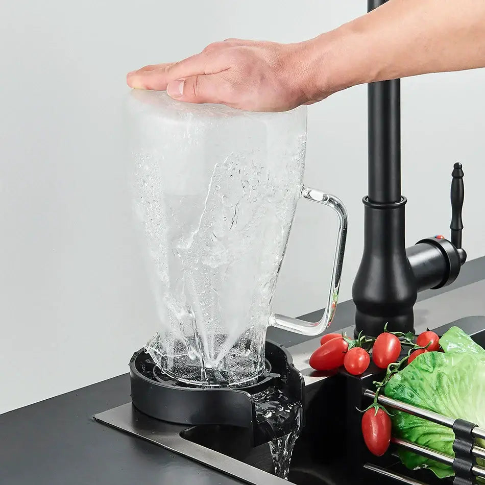 Black plastic glass rinser faucet towel ring kitchen sink accessory