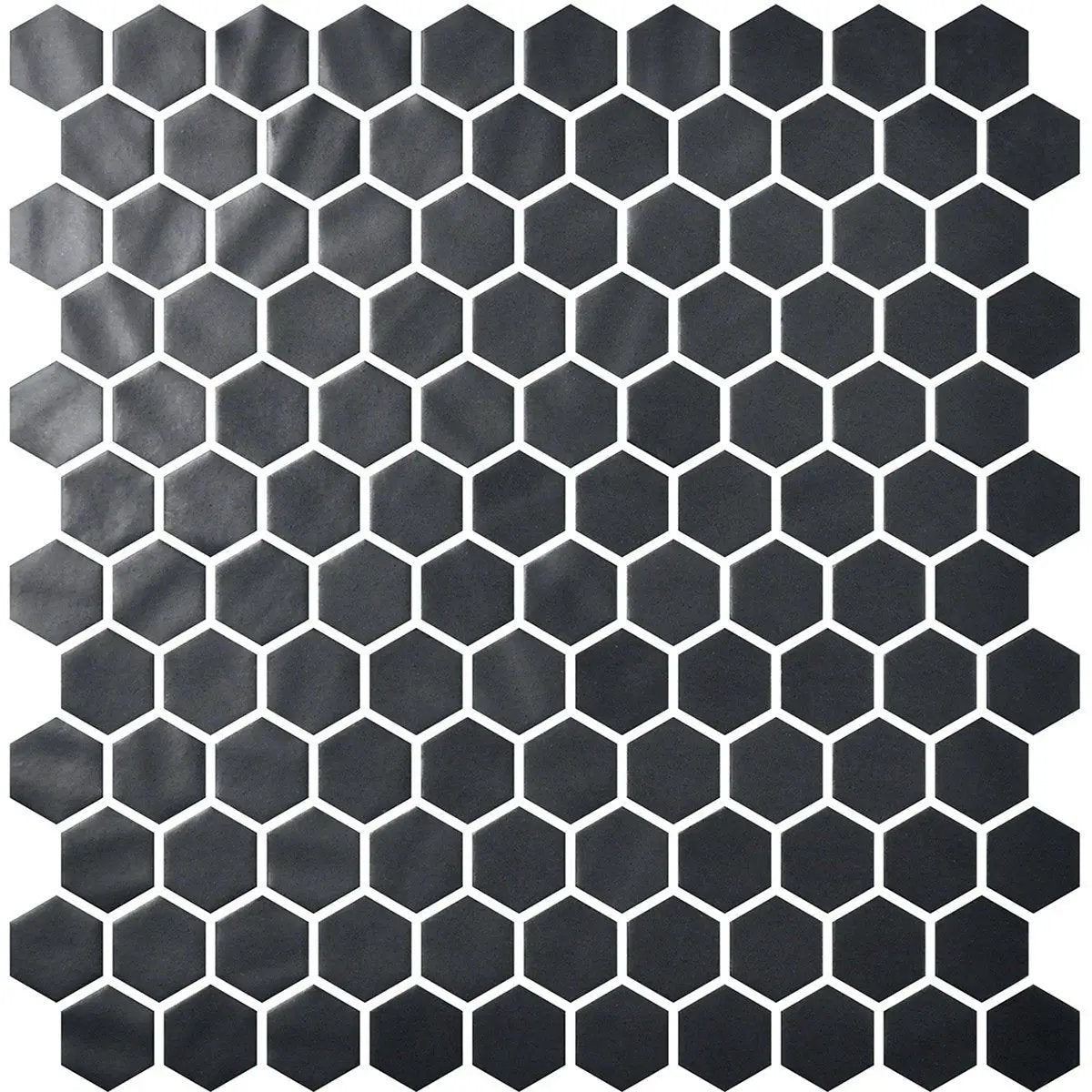 Black Polished Hexagon Glass Mosaics 11 3/4x11 1/2