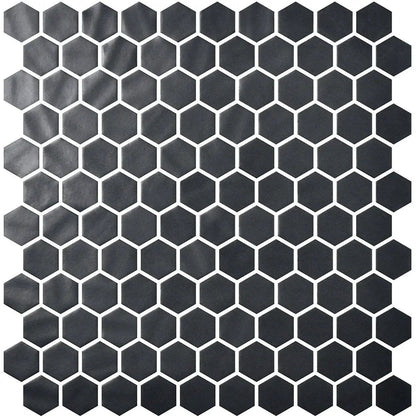 Black Polished Hexagon Glass Mosaics 11 3/4x11 1/2