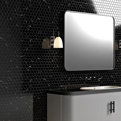 Black Polished Hexagon Marble Mosaics 12x12
