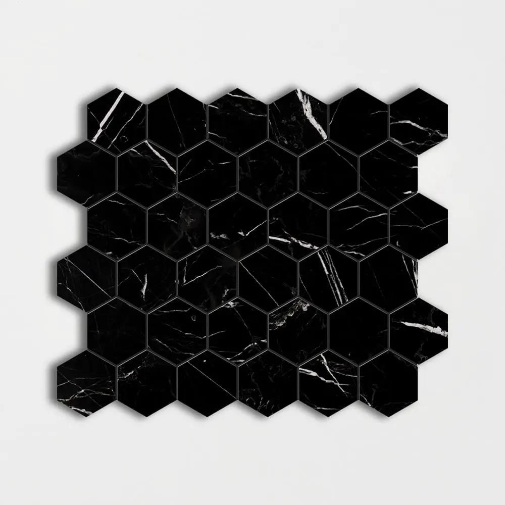 Black Polished Hexagon Marble Mosaics 12x12