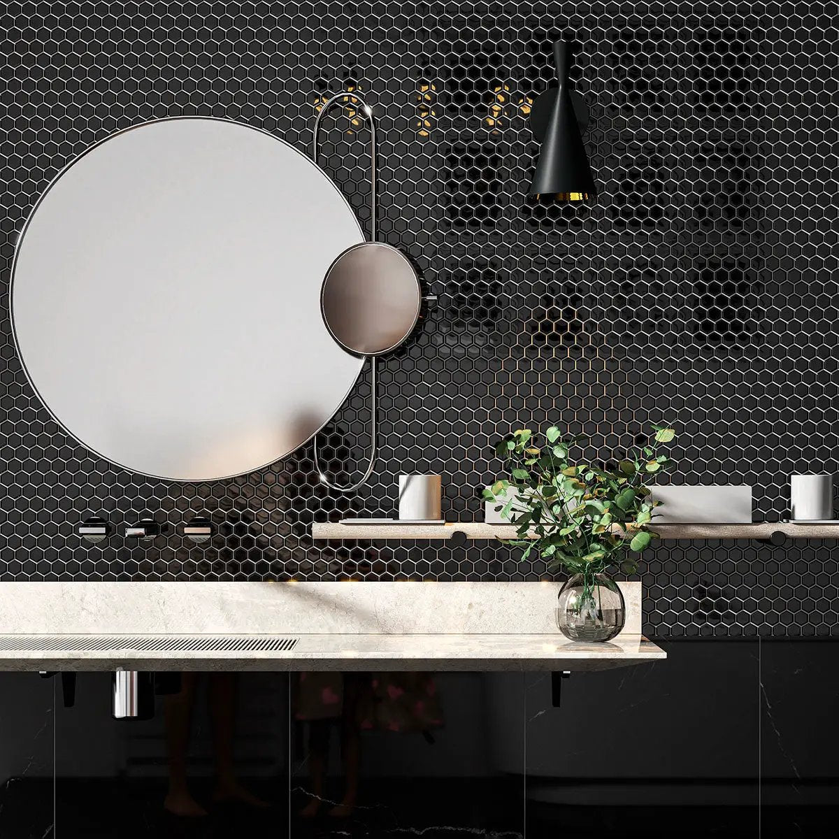 Black Polished Marble Tiles 18x18