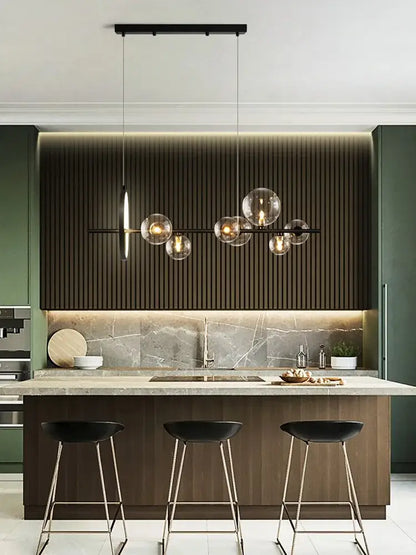 Black postmodern bubble glass chandelier dining room clear globes