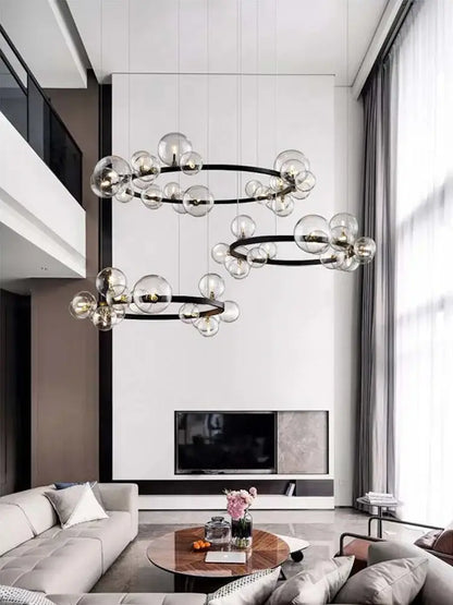 Black postmodern bubble glass chandelier dining room clear globes